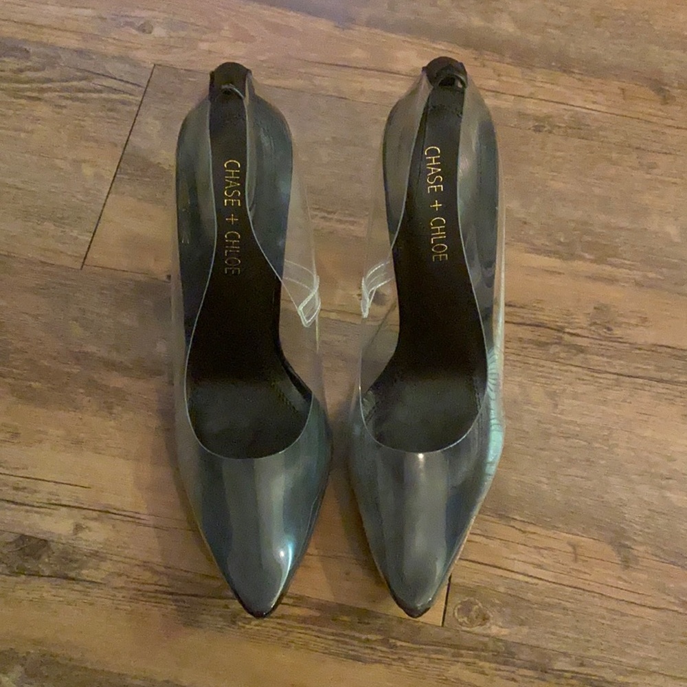 Size 9 clear and black  chase and chole heel